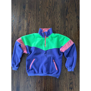 Women's Unbranded Colorblock Fleece Sweatshirt L Purple Green Pink